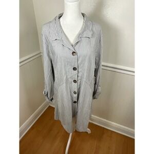 JOHN MARK Striped Tunic Shirt Dress Long Sleeve Collared Pockets Women SIZE XL